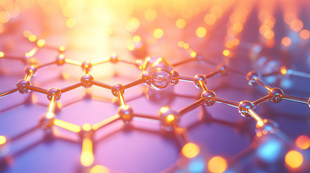 A glowing lattice of molecular structures forming a futuristic pattern of biochemical interactions.の素材