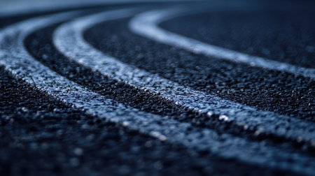 Detailed macro shot of rubber tire skid marks on textured asphalt, highlighting friction, motion, and power from high-speed driftingの素材