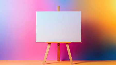 Minimalist composition of blank canvas on easel in front of smooth gradient background, emphasizing creative inspirationの素材