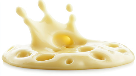 Isolated pull of hot melted cheese with creamy strands, emphasizing freshness and appetizing food textureの素材