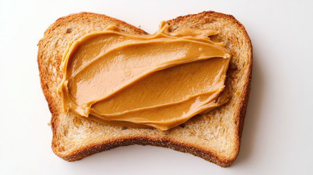 Top-down view of peanut butter on toast with a smooth, rich texture, isolated against a white background for a clear product shotの素材