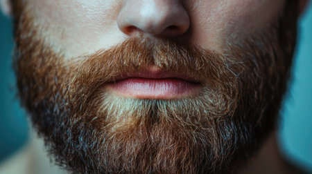 Zoomed-in view of the jawline and chin covered in scruffy, uneven beard hair, showing the raw side of masculinityの素材