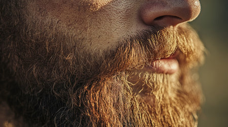 Zoomed-in view of the jawline and chin covered in scruffy, uneven beard hair, showing the raw side of masculinityの素材