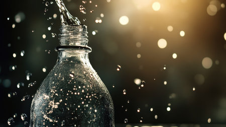 Water drops suspended in air as a bottle is opened, adding energy and a feeling of refreshmentの素材