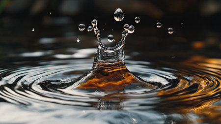 Splash of water bouncing up and reflecting gracefully on a still pool of liquidの素材