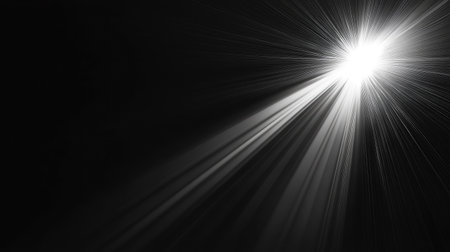 Subtle natural sun flare streaks radiating from the corner on a black background, adding depth and light contrastの素材