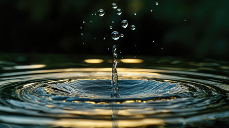 Water drops bouncing upward with a clear reflection, adding depth and texture to the sceneの素材