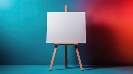 Minimalist composition of blank canvas on easel in front of smooth gradient background, emphasizing creative inspirationの素材