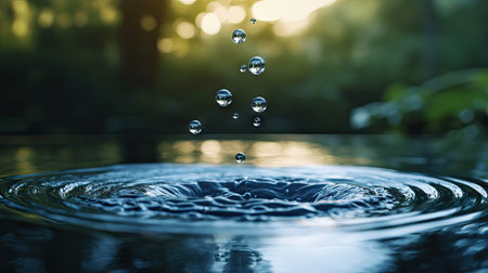 Water drops bouncing upward with a clear reflection, adding depth and texture to the sceneの素材