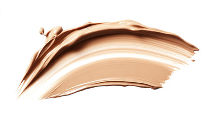 Smooth swipe of creamy foundation smear isolated on a pure white background, emphasizing texture and colorの素材