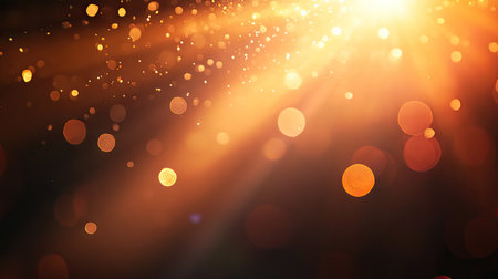 Natural sun flare with warm hues and glowing orbs highlighting a stark black background for elegant light-focused photographyの素材