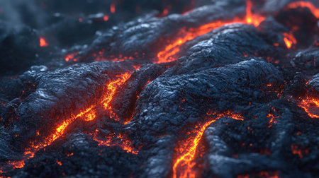 Magma slowly creeping forward over cooled lava formations, adding texture and depth to the sceneの素材