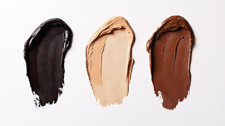 Light, medium, and dark foundation smears placed side by side against a clean backgroundの素材