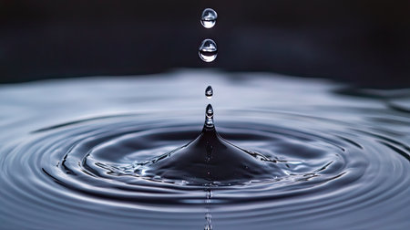 Droplet making a dramatic splash with its reflection visible directly underneathの素材