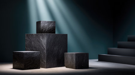 Monolithic podium display made of basalt stone, stark and bold for branding visualsの素材