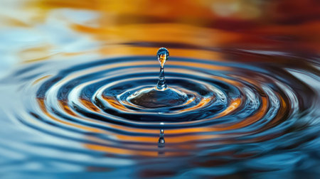 An artistic view of a droplet's ripple alongside its reflection in waterの素材