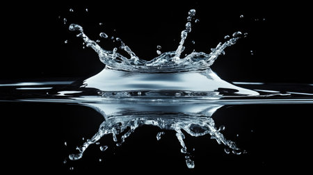 A high-speed capture of a water splash and its reflection creating a symmetrical pictureの素材