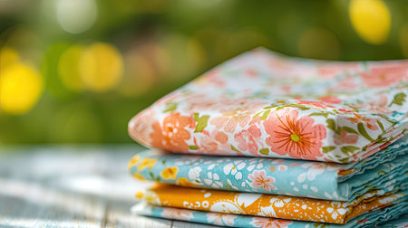 Decorative paper napkins with floral patterns stacked on a festive background, great for parties and celebrationsの素材