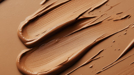 Close-up view of a liquid foundation swatch, emphasizing its rich texture and blendabilityの素材