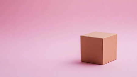 Isolated small brown box on a pastel pink background, creating a gentle contrast and soft visual toneの素材