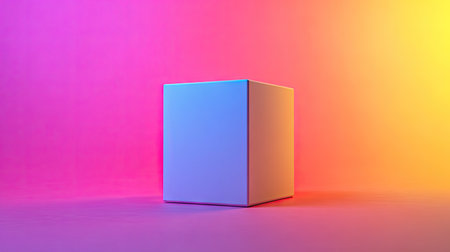 Plain small box standing on a colorful gradient background, highlighting its simple and clean designの素材