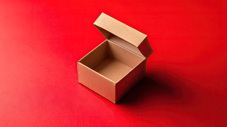 Tiny craft box with lid slightly open, placed neatly on a bold red background for a striking visual contrastの素材