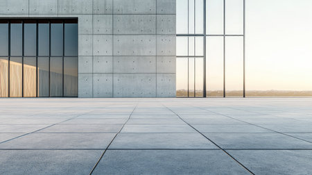 Open concrete ground in front of a public building, showcasing clean lines and minimalist architectural styleの素材