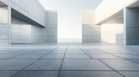 Open concrete ground in front of a public building, showcasing clean lines and minimalist architectural styleの素材