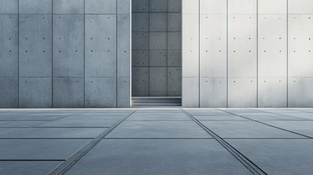 Smooth concrete pavement leading up to the entrance of a minimalist building, with no people or objects in sightの素材