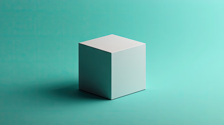 Minimal design with a small box positioned off-center on a monochromatic colored background for visual interestの素材