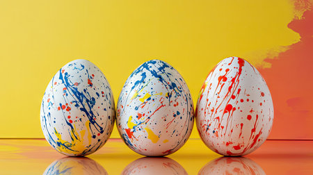 A modern take on Easter eggs, featuring bold, abstract splatter designs against a contrasting backgroundの素材
