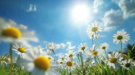 Solar panels reflecting sunlight on a sunny day, set against a bright blue sky with minimal cloudsの素材