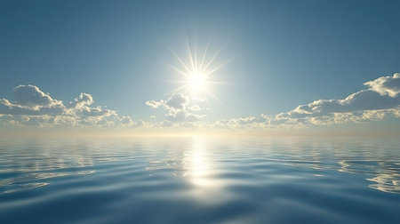 Solar panels reflecting sunlight on a sunny day, set against a bright blue sky with minimal cloudsの素材