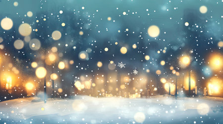Blurred white and yellow bokeh lights softly glowing on a festive and cozy winter night.の素材