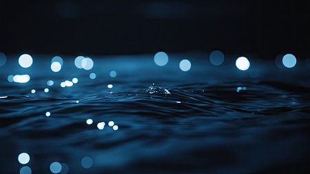 Circular bokeh lights glowing softly against the deep blackness of a calm night.の素材