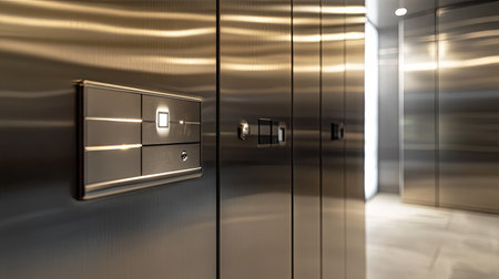 Close-up of a luxury locker with secure biometric scanning and polished metal finish.の素材