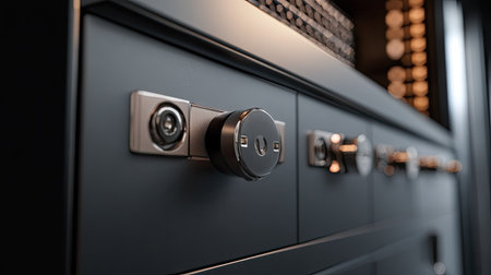 Close-up shot of a luxury locker with a sophisticated, secure locking mechanism and premium materials.の素材