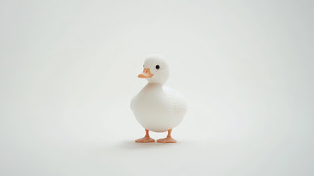 A cute white duck standing on a minimalist white background, perfect for a fresh, clean image.の素材