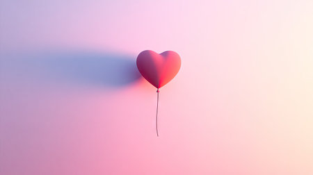 A single pink heart-shaped balloon floating against a gradient pink-to-white background.の素材