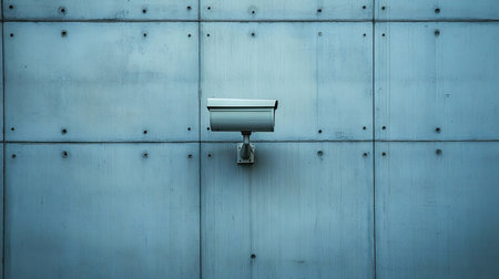 A CCTV camera mounted on the wall of a warehouse, monitoring inventory and ensuring the safety of workers and equipmentの素材
