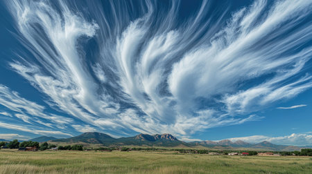 Dynamic cloud formations rolling across a radiant blue sky on a breezy summer day.の素材