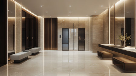 Elegant locker room featuring luxury lockers with state-of-the-art security and a minimalist design.の素材