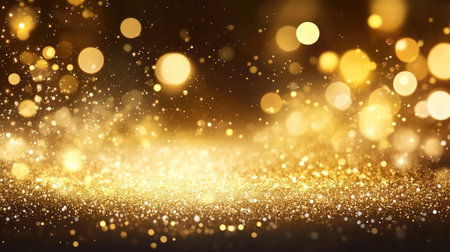 Golden bokeh light clusters creating a sense of warmth and intimacy on a dark background.の素材