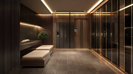 Luxury lockers with touchscreen interface and secure digital locks, placed in a sleek and modern setting.の素材