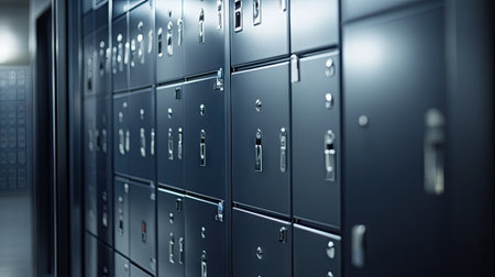 Luxury modern lockers with RFID card entry, showcasing a blend of technology and sleek style in a secure space.の素材