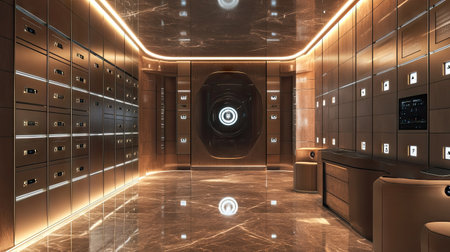 Luxury locker room with secure digital lockers, perfect for a high-end spa or hotel, offering both style and security.の素材