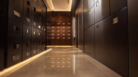 Luxury modern lockers with a fingerprint scan security feature, designed for top-level protection.の素材