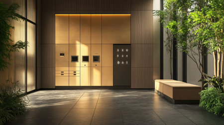 Elegant locker with a digital keycard lock, set in a modern space offering both luxury and security.の素材