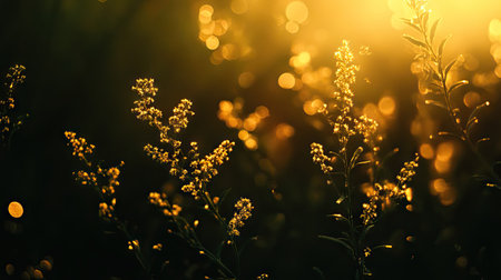 Golden bokeh light clusters creating a sense of warmth and intimacy on a dark background.の素材
