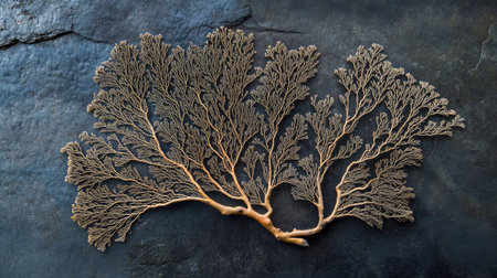 An isolated piece of coral, captured from above, showing its intricate branches and smooth texture.の素材